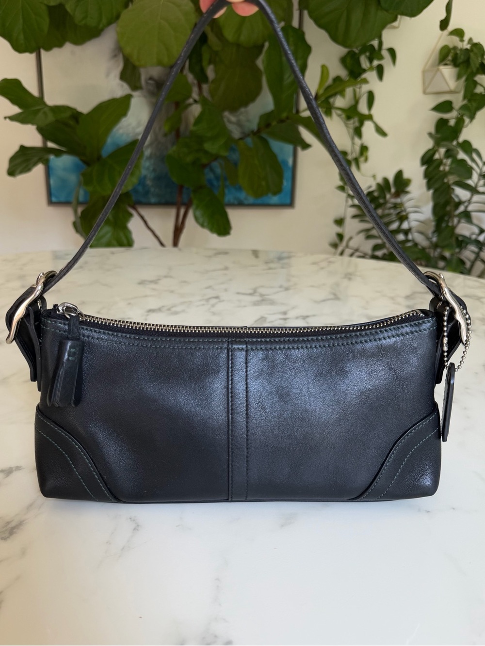 Coach Vintage Y2K Hamptons East West Baguette Demi Shoulder Bag 8A64 Black Teal